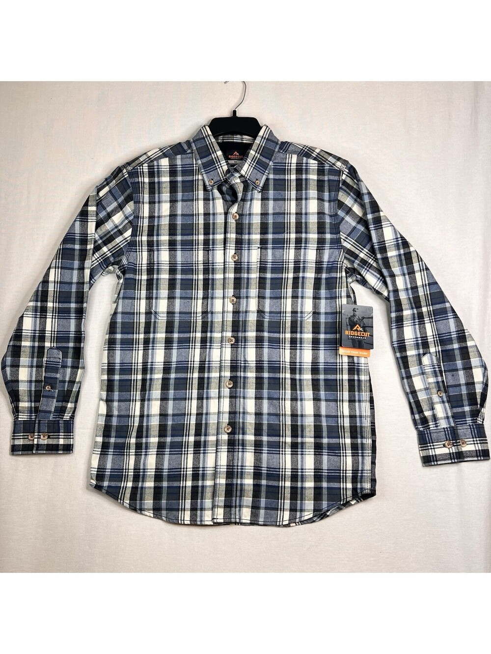 Ridgecut Toughwear Heavy Flannel Shirt Blue Plaid Long Sleeve Workwear Men’s M